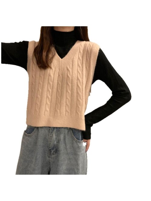 Sweater vest casual knit sleeveless loose ladies s...