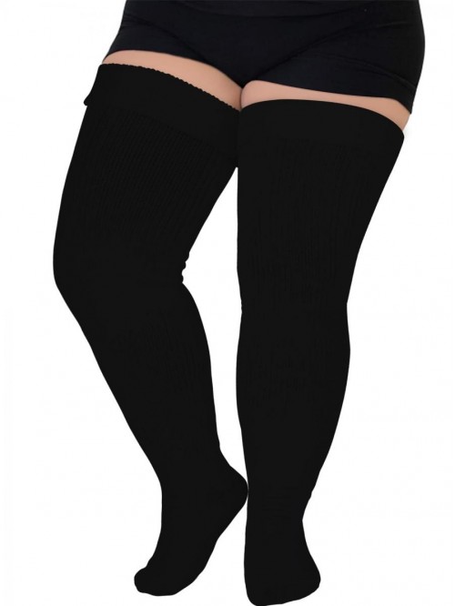 Plus Size Thigh High Socks For Women Extra Long Bl...