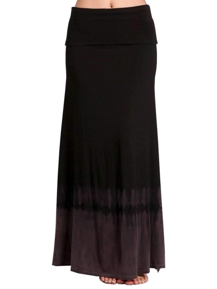 Womens Casual Tie Dye Solid Boho Hippie Long Maxi Skirt w Lace Detail S-3XL 