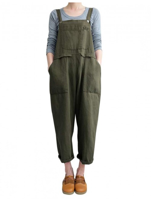 Women's Fashion Baggy Loose Linen Overalls Jumpsui...