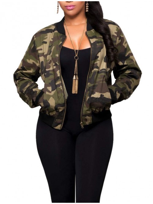 Women Camouflage Paint Lightweight Jackets Long Sl...