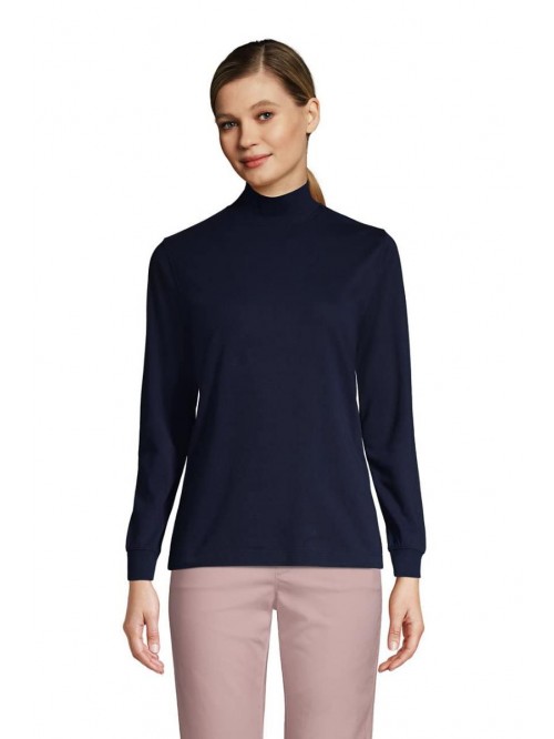 Lands' End Women's Relaxed Cotton Long Sleeve Mock...