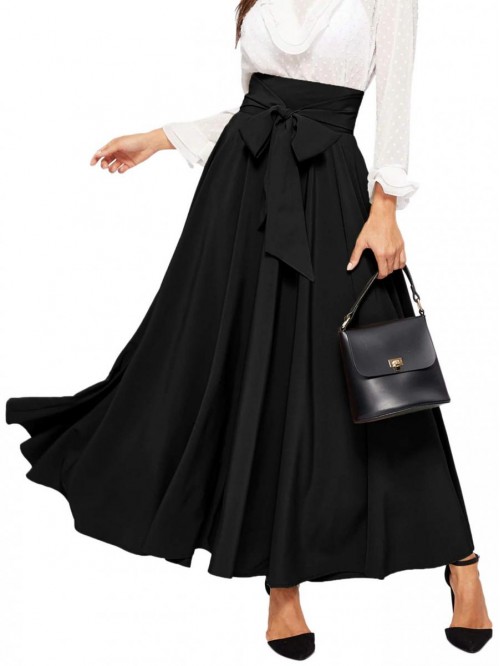 Women's Elegant High Waist Skirt Tie Front Pleated...