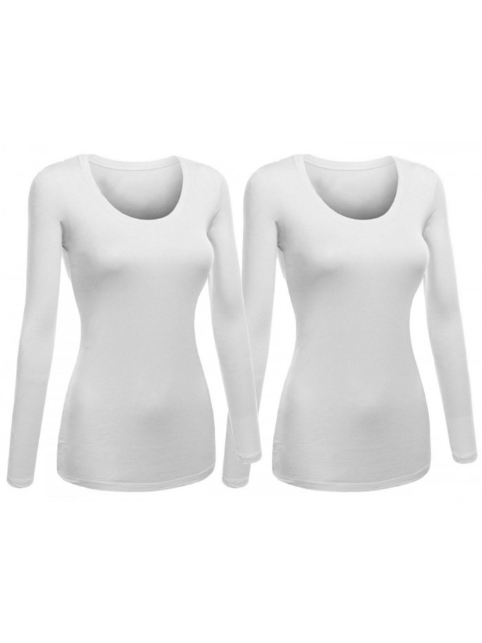 Women's Junior and Plus Size Basic Scoop Neck Tshirt Long Sleeve Tee 