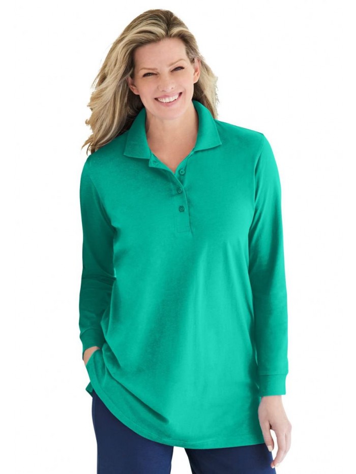 Within Women's Plus Size Long-Sleeve Polo Shirt 