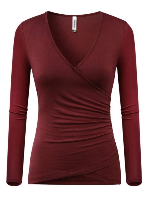 Women's Top Deep V Neck Slim Fitted T-Shirt Front ...