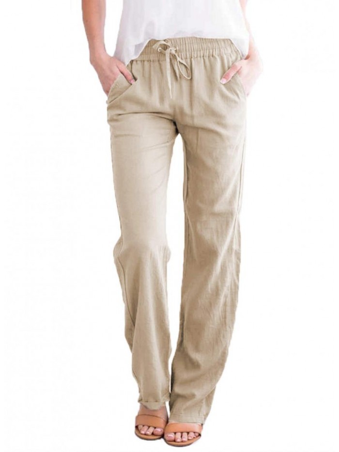 Womens Casual Pants Capris Drawstring Elastic Waist Comfy Trousers with Pockets 
