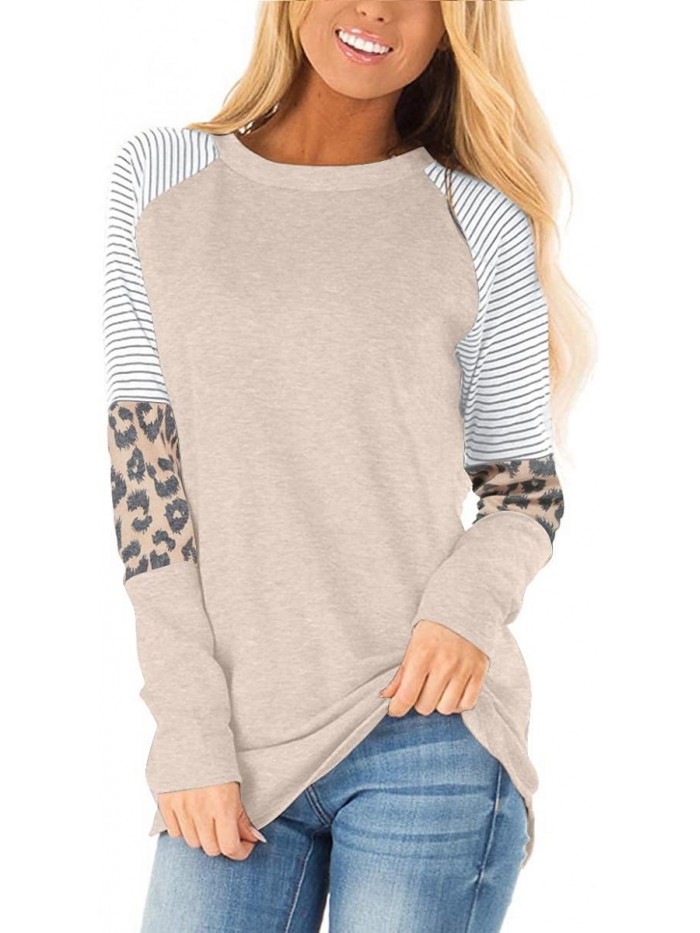 Womens Long Sleeve Tops Casual Color Block Tunic Loose Fit Shirts 