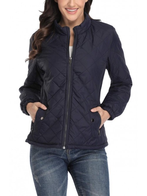 MOLY Women Quilted Jackets Zip Up Stand Collar Lig...