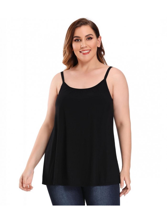 Cami with Built in Bra Cup Casual Flowy Swing Pleated Tank Top with Adjustable Strap (S-4XL) 