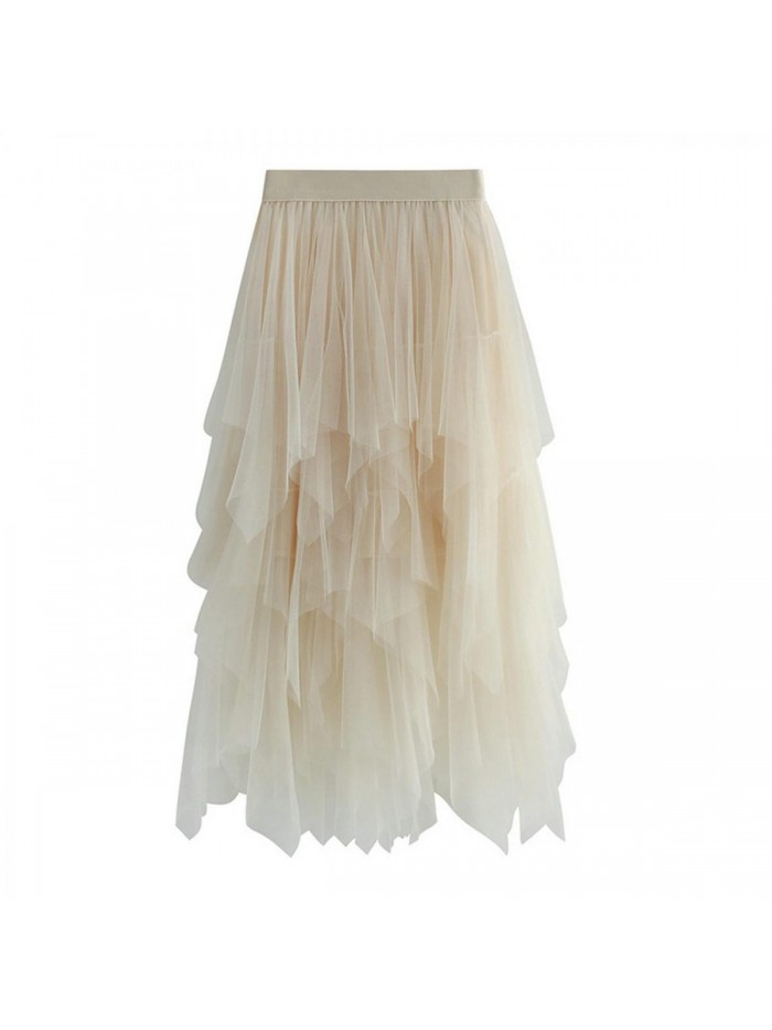 Women's Slim A-Line Fairy Elastic Waist Tulle Midi Skirt 