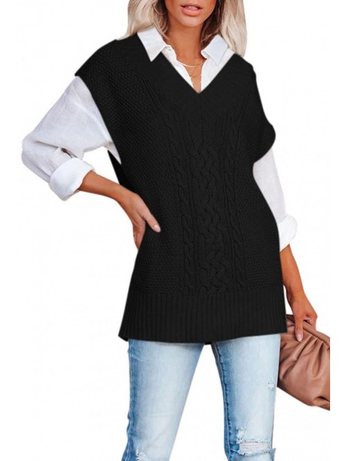 Selowin Women's Sweater Vest V Neck Cable Knit Swe...