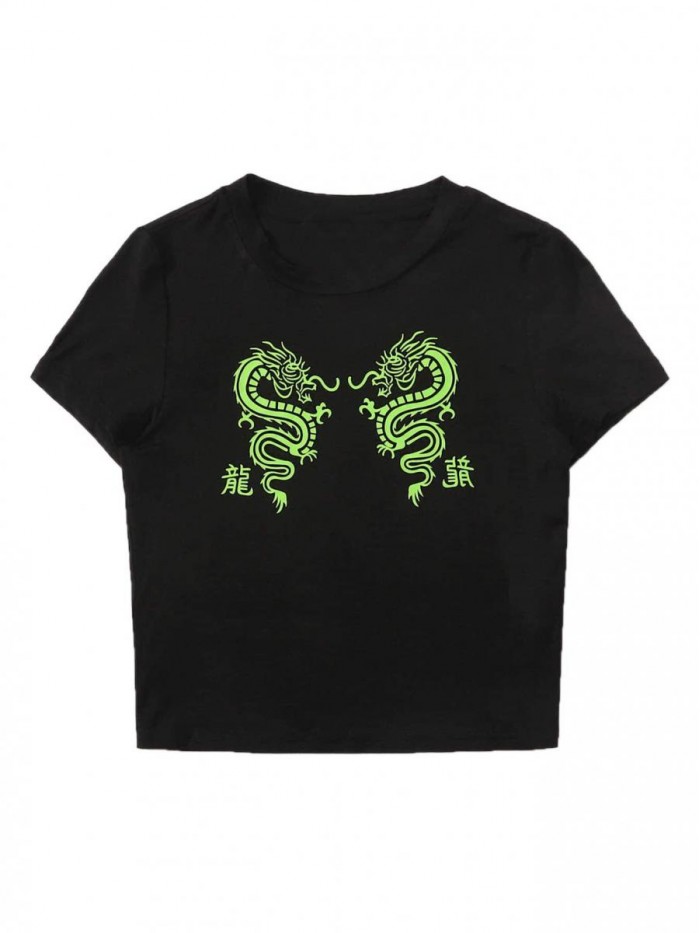 Women's Cactus Print Crop Top Summer Short Sleeve Graphic T-Shirts 