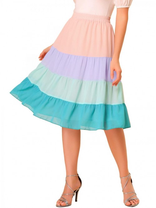 Allegra K Tiered Skirt for Women's Chiffon Summer ...