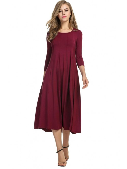 Women's 3/4 Sleeve A-line and Flare Midi Long Dres...