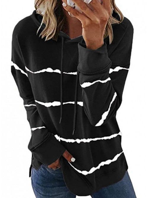 Womens Casual Hoodie Striped Printed Sweatshirts L...