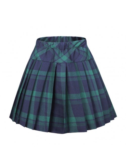 Women's Elastic Waist Plaid Pleated Skirt Tartan S...