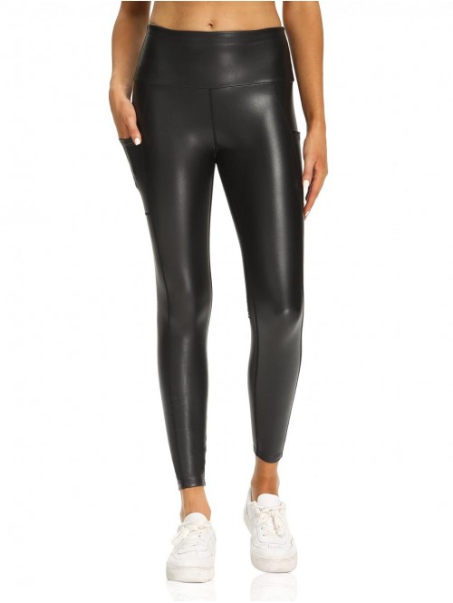 VOCNI Faux Leather Leggings High Waisted Tights fo...