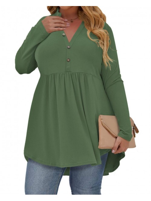 DEFJOOY Women's Plus Size Henley Shirts V Neck But...
