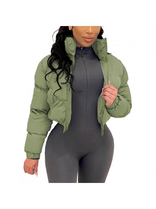 Women's Cropped Puffer Jackets Parkas Solid Color ...