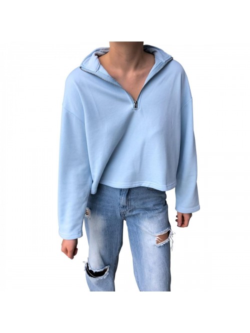 Oversized Half Zip Lapel Sweatshirt Solid Color Ca...