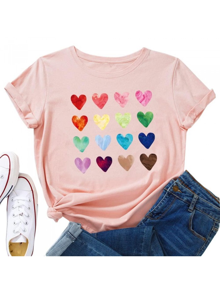 Valentine Shirts Love Heart Graphic Tee T Shirts Teen Girls Cute Graphic T Shirts Tee Top 