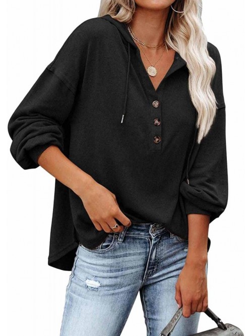 Womens V Neck Long Sleeve Henley Shirts Button Dow...