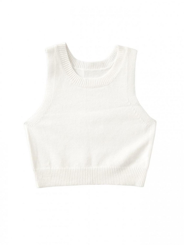 Women's Casual Sleeveless Crop Tank Top Ribbed Knit Vest Pullover Sweater 