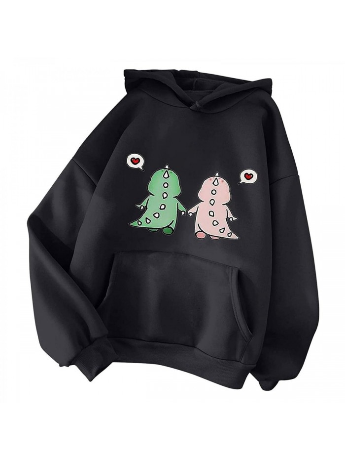 Graphic Hoodies for Teen Girls Kawaii Dinosaur Hoodie Dino Print Long Sleeve Hooded Sweatshirts Cute Hoodies Sweaters 