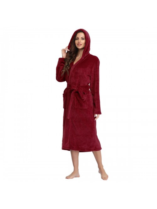 Womens Long Robes Plush Fleece Nightgown Thick Plu...