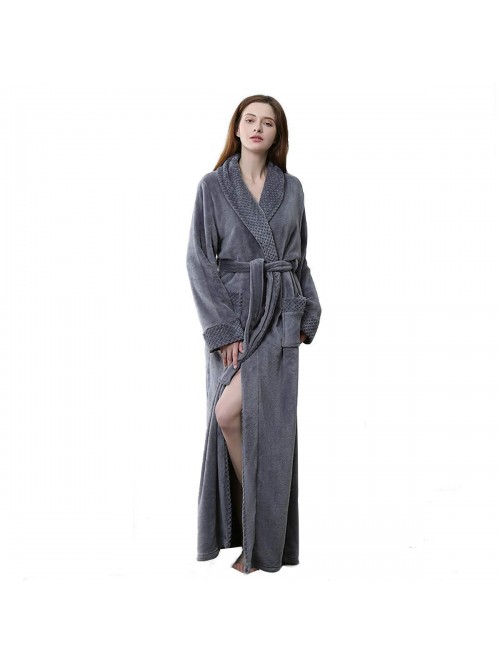 Long Bath Robe for Womens Plush Soft Fleece Bathro...