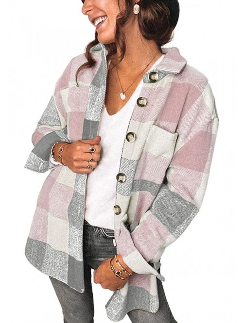 Women's Brushed Plaid Shirts Long Sleeve Flannel L...