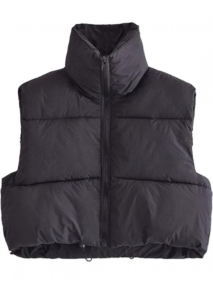 Womens Lightweight Cropped Puffer Vest Winter Stand Collar Zip Up Padded Coat 