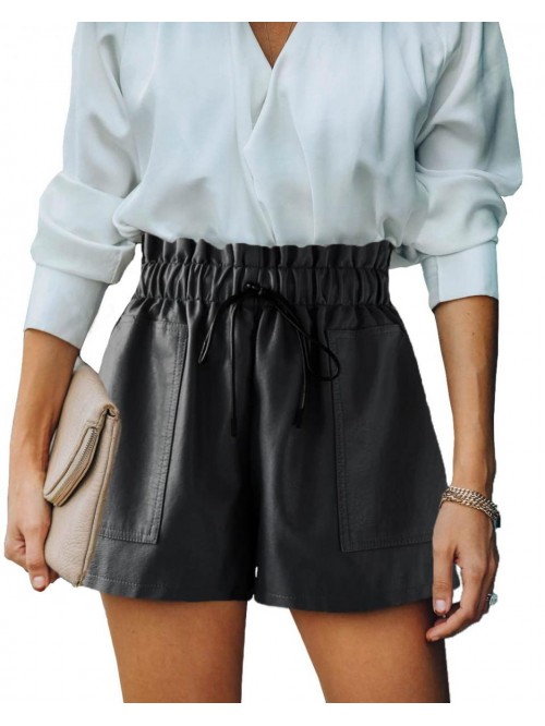 Women Faux Leather Short High Waist Leather Shorts...