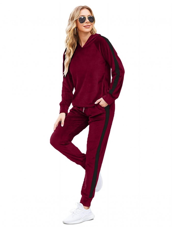 Tracksuit Sets Womens 2 Piece Sweatsuits Velour Pullover Hoodie & Sweatpants Jogging Suits Outfits 