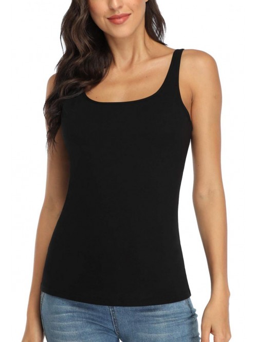 FOR CITY Women's Cotton Tank Top with Shelf Bra Ad...