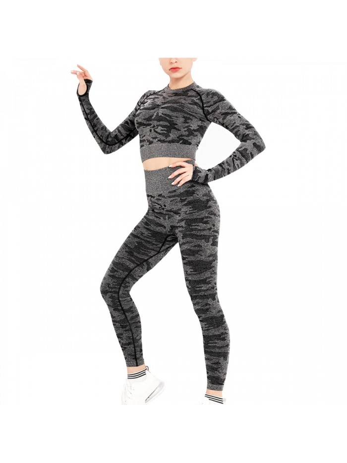 Waist Legging Outfit Tracksuit 2 piece, ZEBNEN Women's Yoga Workout Set, Seamless Long Sleeve Tracksuits 