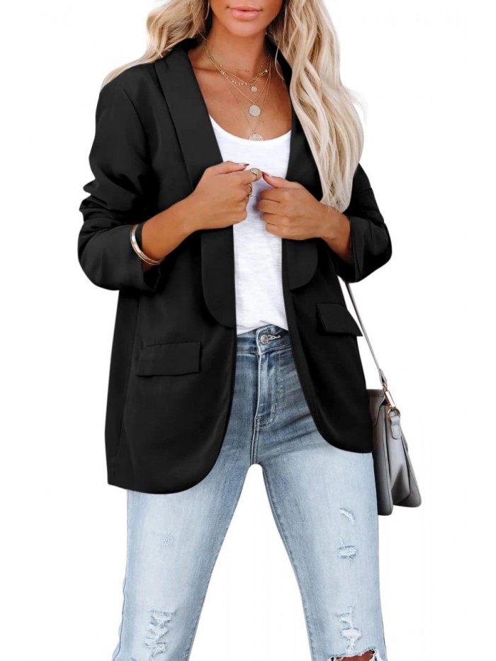 Casual Blazer Long Sleeve Open Front Work Office Jacket with Pockets 