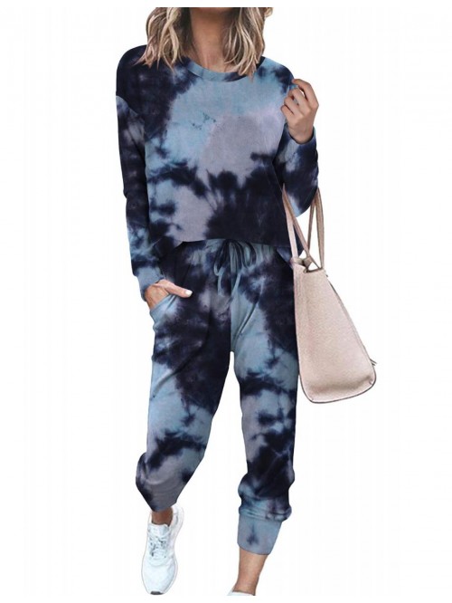 Womens Two Piece Outfits Tie Dye Long Sleeve Pullo...