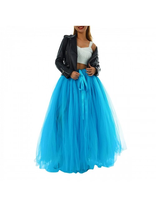 Elegant Long Lace Up Tutu Skirt Mesh Tiered Solid ...
