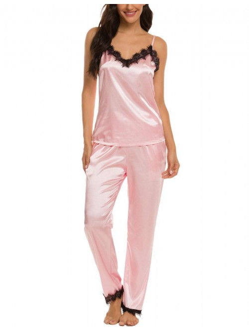 Satin Pajamas Set Silk Sleepwear Cami Nightwear So...