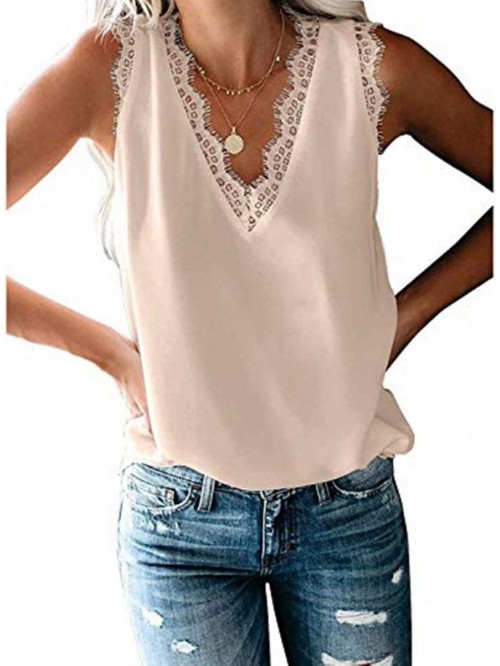 HARHAY Women's V Neck Lace Trim Casual Tank Tops ...