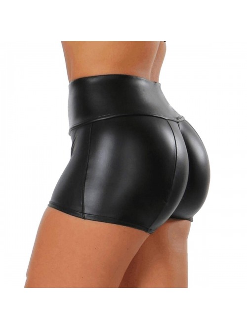 Women's Flexible Club Faux Leather Shorts High Wai...