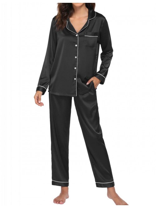 Satin Pajamas Women’s Long Sleeve Sleepwear Silk...