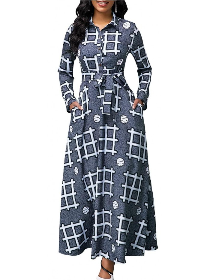 MsavigVice Maxi Dresses for Women Button Down with Pockets Long Dress Casual V Neck Floral Print Loose Prom Dresses Outfits