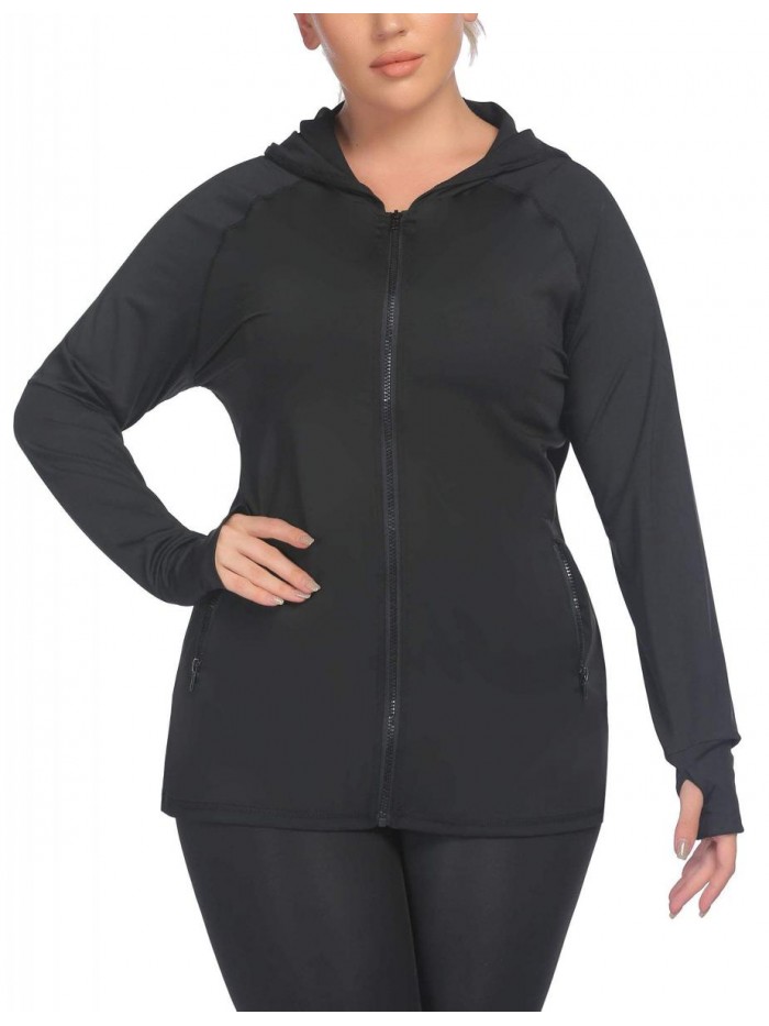 Womens Running Jackets Plus Size Lightweight Full Zip Up Track Workout Yoga Athletic Hooded Hoodie with Pockets 