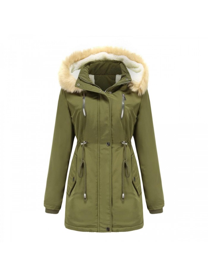Quilted Winter Coat Warm Puffer Jacket Thicken Parka Fleece Lined Long Outwear with Removable Fur Hood 