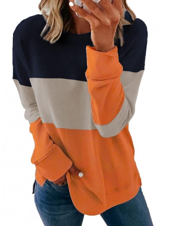 Women's Casual Crewneck Sweatshirt Long Sleeve Loose Side Split Pullover Tops 