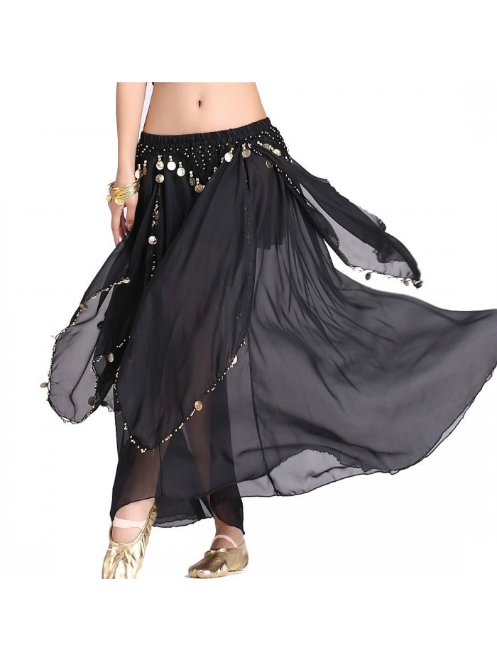 Women's Belly Dance Chiffon Skirt with Coins 