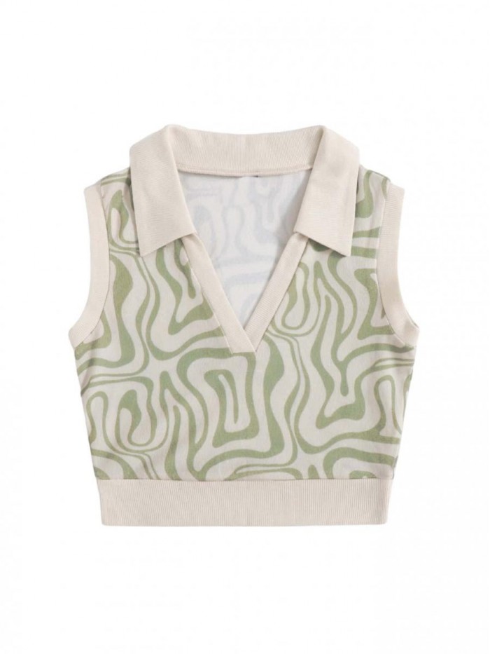 Women's Sleeveless Collar V Neck Crop Tops Tank Tee Rib Knit Casual Sweater Vest 